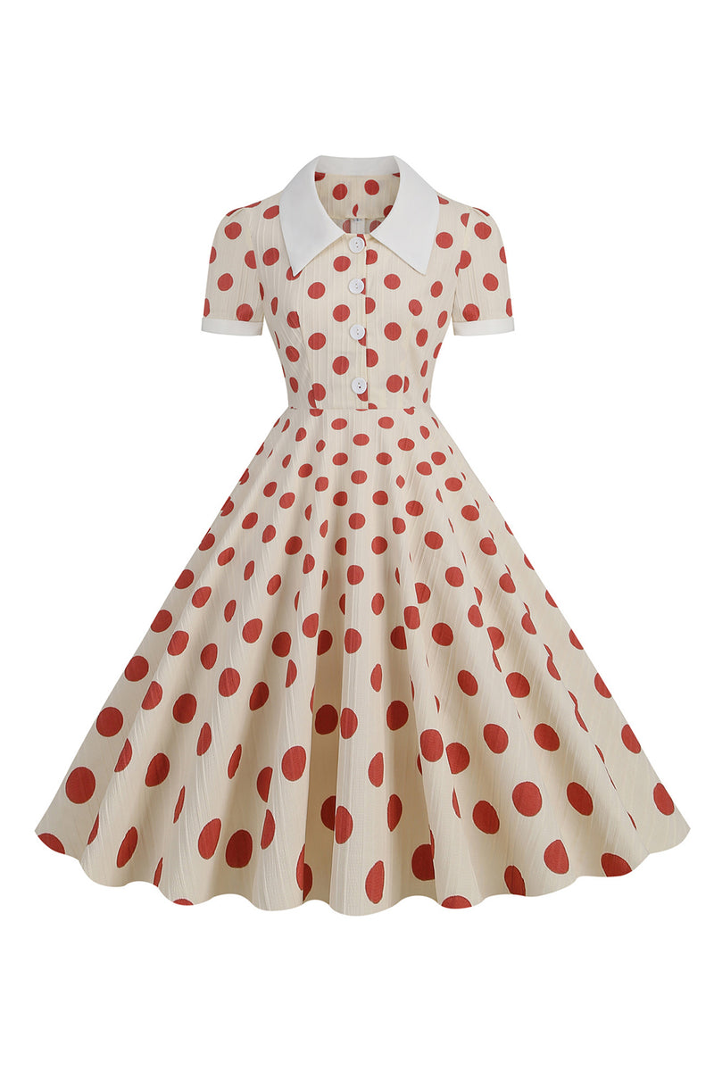 Load image into Gallery viewer, Retro Style Red Polka Dots Vintage Swing Dress with Cap Sleeves