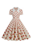 Retro Style Red Polka Dots Vintage Swing Dress with Cap Sleeves