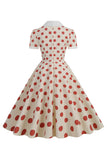 Retro Style Red Polka Dots Vintage Swing Dress with Cap Sleeves