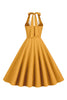 Load image into Gallery viewer, Halter Yellow A-Line Pleated Vintage Dress