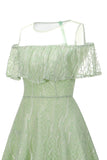 Mesh Round Neck Cold Shoulder Vintage Dresses with Lace