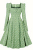 Load image into Gallery viewer, A Line Square Neck Green Vintage Dress with Long Sleeves