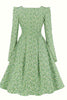 Load image into Gallery viewer, A Line Square Neck Green Vintage Dress with Long Sleeves