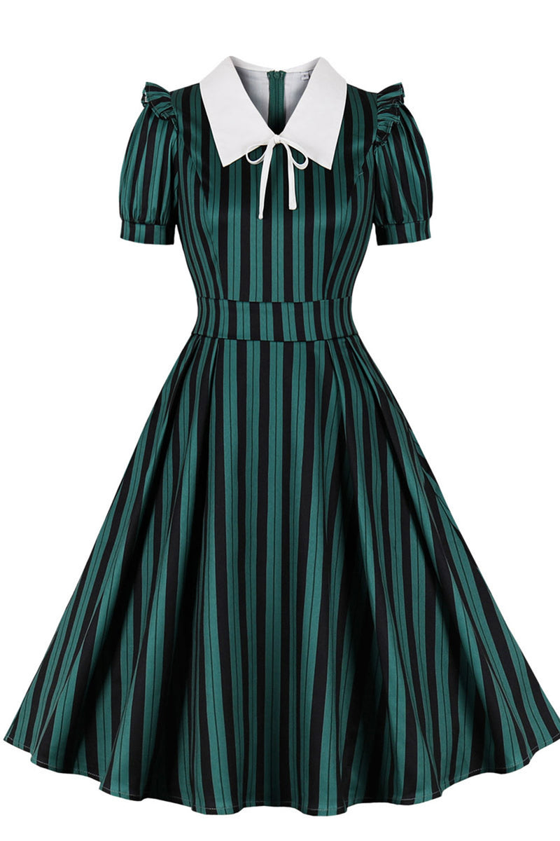 Load image into Gallery viewer, Vertical Striped Lapel Neck Halloween Costume 1950s Dress