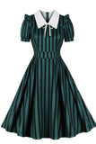 Vertical Striped Lapel Neck Halloween Costume 1950s Dress