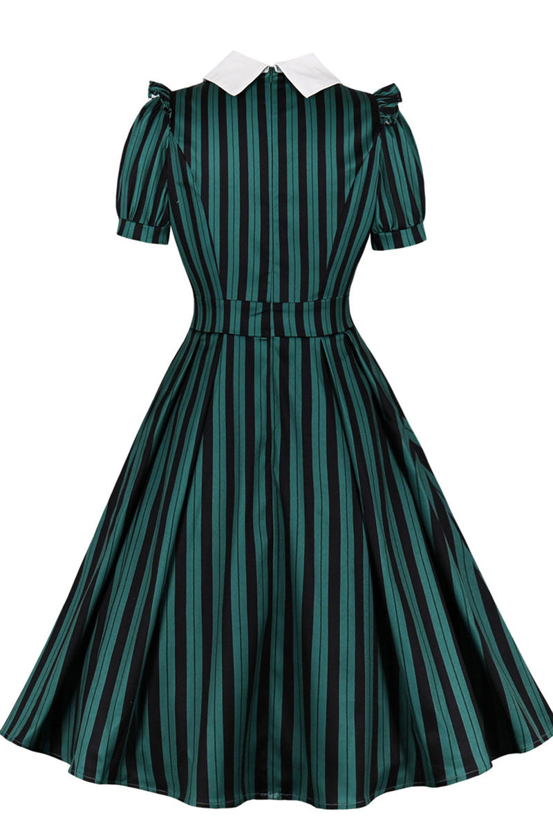 Load image into Gallery viewer, Vertical Striped Lapel Neck Halloween Costume 1950s Dress