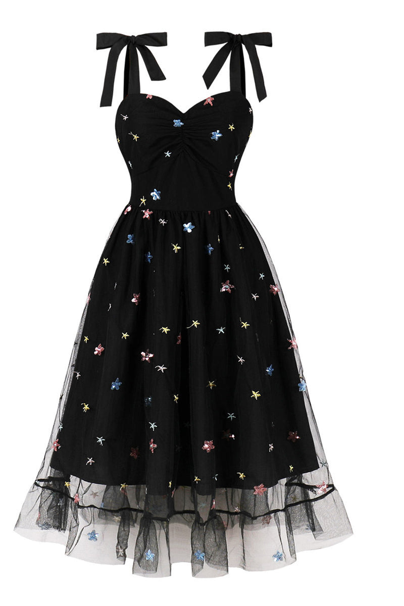 Load image into Gallery viewer, Black Pin Up 1950s Vintage Dress with Stars