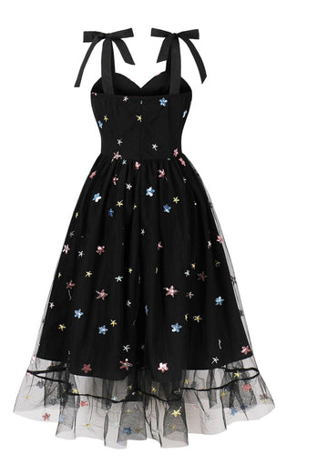 A-Line Black Pin Up 1950s Dress with Stars