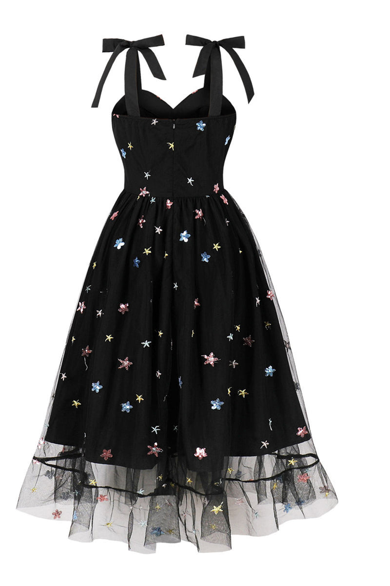 Load image into Gallery viewer, A-Line Black Pin Up 1950s Dress with Stars