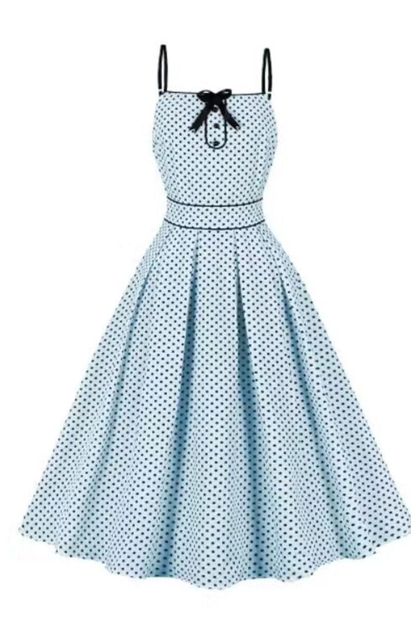 Load image into Gallery viewer, Blue Polka Dots Pin Up 1950s Vintage Dress