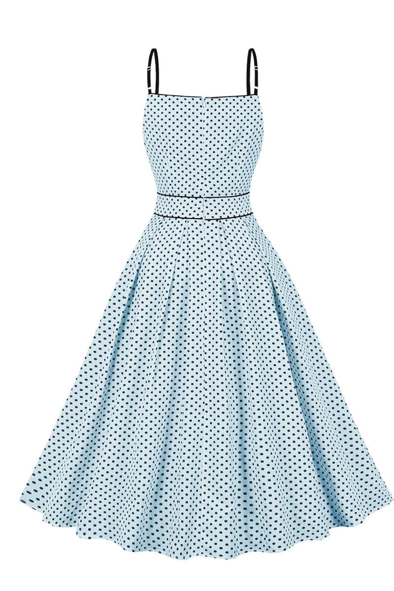 Load image into Gallery viewer, Blue Polka Dots Pin Up 1950s Vintage Dress