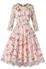 Load image into Gallery viewer, Blush A-Line Round Neck Flower Printed 1950s Dress with Sleeves