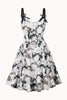 Load image into Gallery viewer, Black A-Line Pin Up Vintage Dress with Cat Pattern