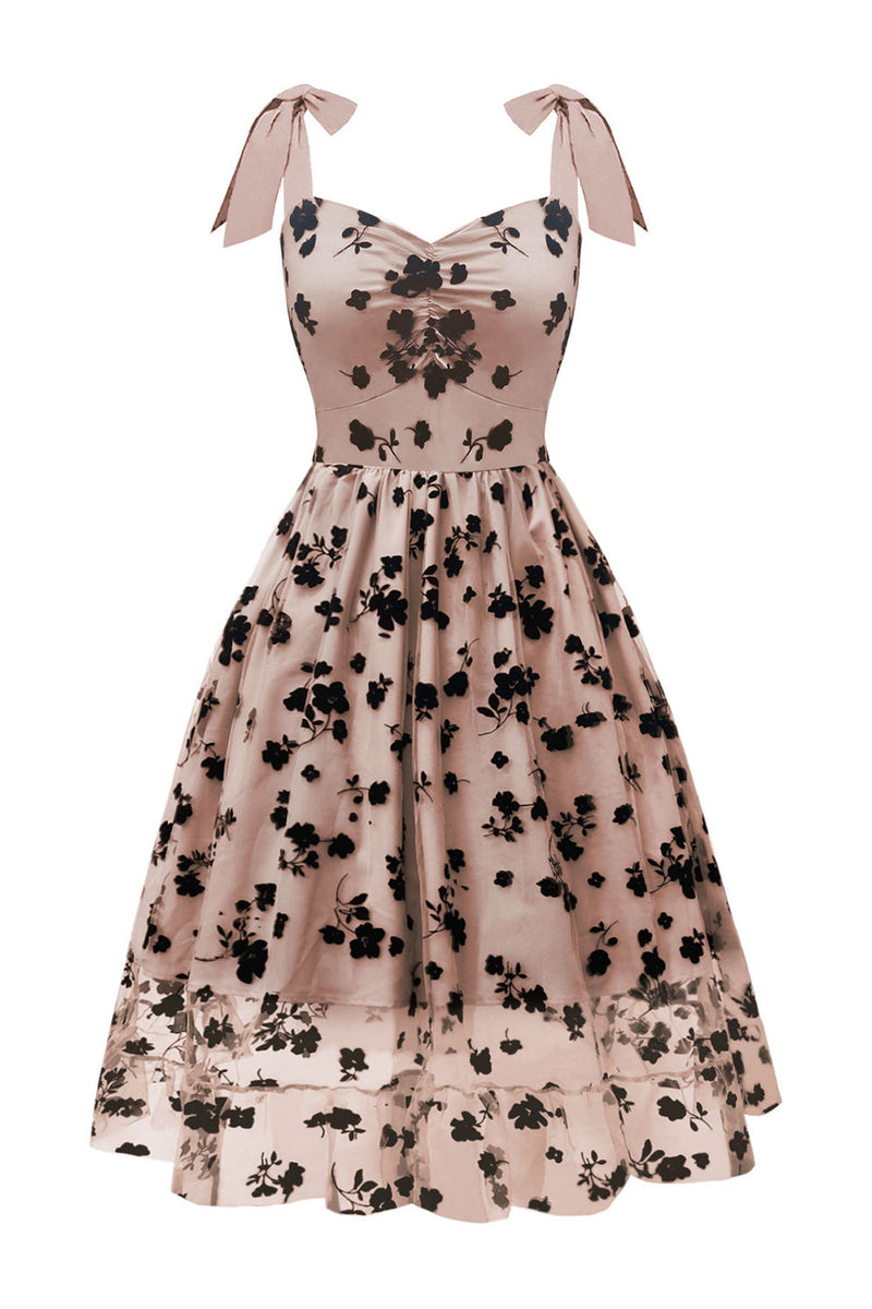 Load image into Gallery viewer, A-Line Blush Pin Up Vintage Dress with Flower Printed