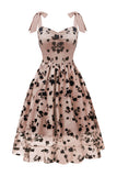 A-Line Blush Pin Up Vintage Dress with Flower Printed
