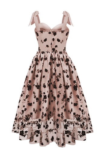 A-Line Blush Pin Up Vintage Dress with Flower Printed