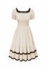 Load image into Gallery viewer, Apricot A-Line Square Neck Vintage Dress with Short Sleeves