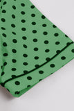 Green Lapel Neck Polka Dots Vintage Dress with Short Sleeves