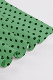 Green Lapel Neck Polka Dots Vintage Dress with Short Sleeves