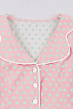 Lapel Neck Pink Polka Dots Vintage Dress with Short Sleeves