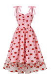 A-Line Pink Pin Up Vintage Dress with Strawberry Printed