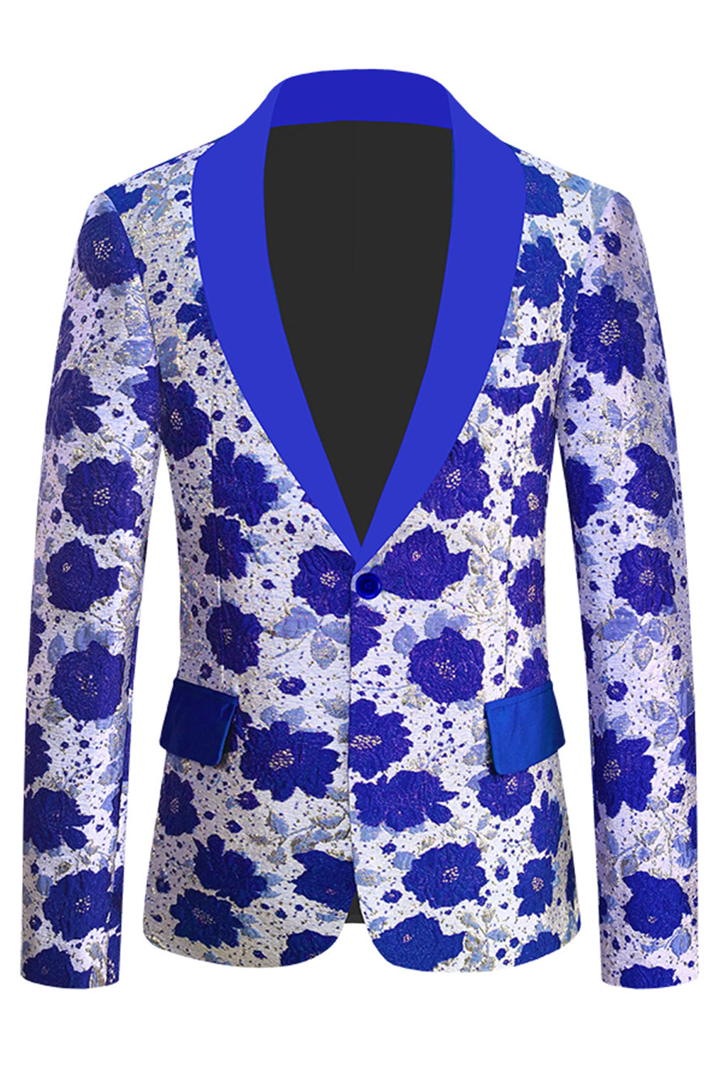 Royal Blue Shawl Lapel Jacquard Men's Prom Blazer