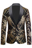 Load image into Gallery viewer, Black Golden Notched Lapel Jacquard Men&#39;s Blazer