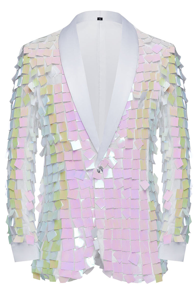 Load image into Gallery viewer, Sparkly White Shawl Lapel Sequins Men&#39;s Blazer