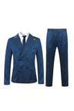 2 Pieces Blue Men's Double Breasted Peak Lapel Suit