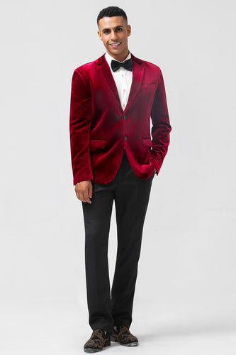 Burgundy Single Breasted Notched Lapel Men's Blazer