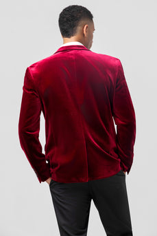 Burgundy Single Breasted Notched Lapel Men's Blazer