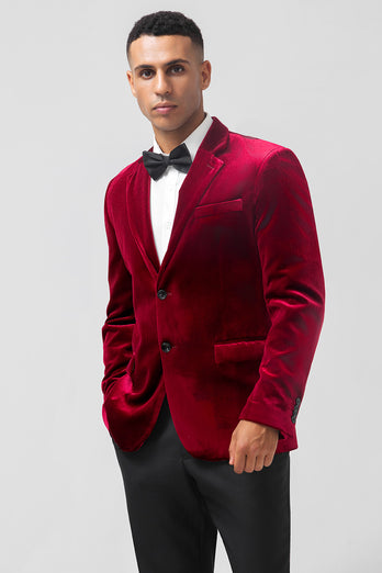 Burgundy Single Breasted Notched Lapel Men's Blazer