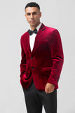 Burgundy Single Breasted Notched Lapel Men's Blazer