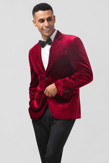 Burgundy Single Breasted Notched Lapel Men's Blazer