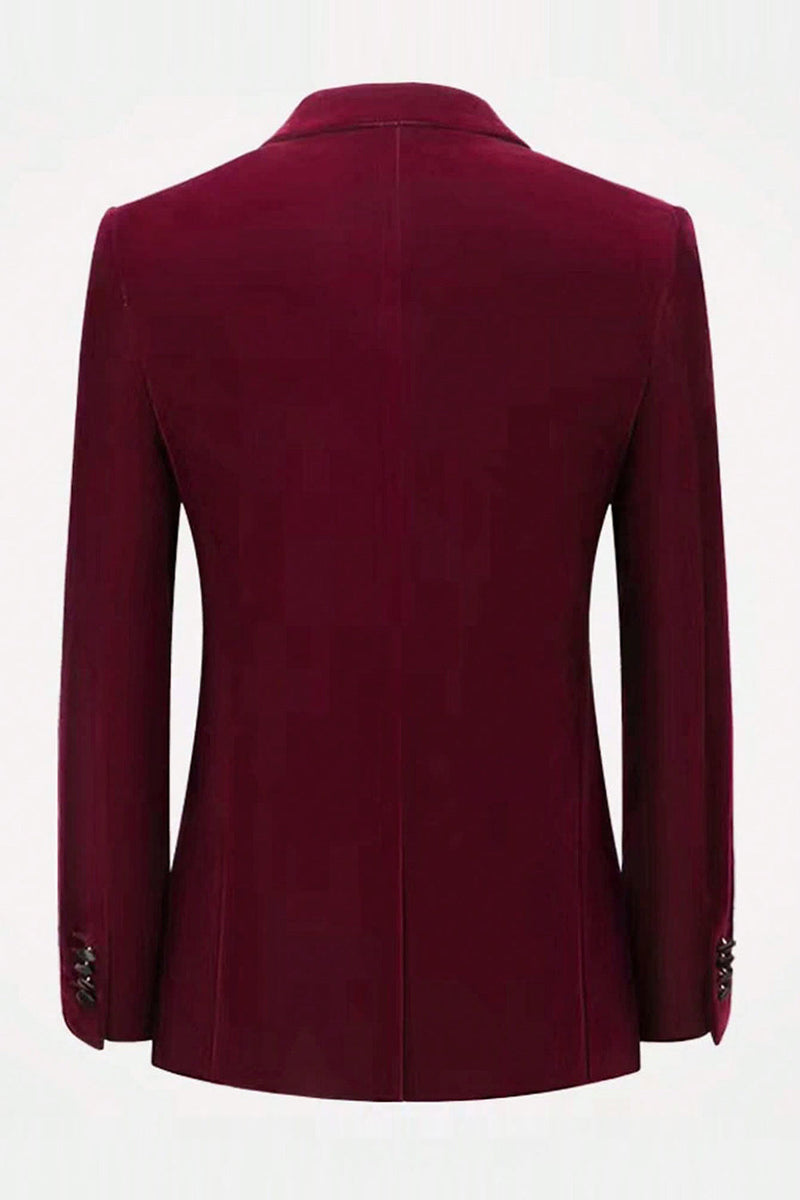 Load image into Gallery viewer, Burgundy Velvet Single Breasted Men&#39;s Blazer