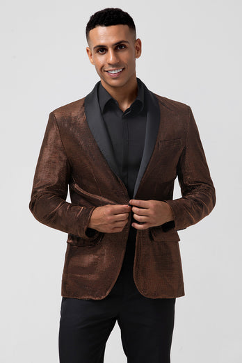 Sparkly Shawl Lapel One Button Brown Men's Blazer