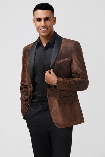 Sparkly Shawl Lapel One Button Brown Men's Blazer