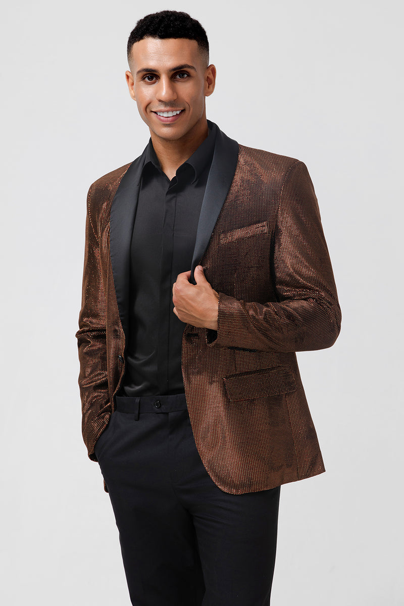 Load image into Gallery viewer, Sparkly Shawl Lapel One Button Brown Men&#39;s Blazer