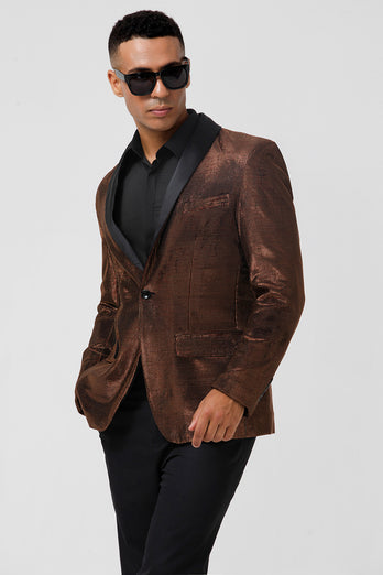 Sparkly Shawl Lapel One Button Brown Men's Blazer