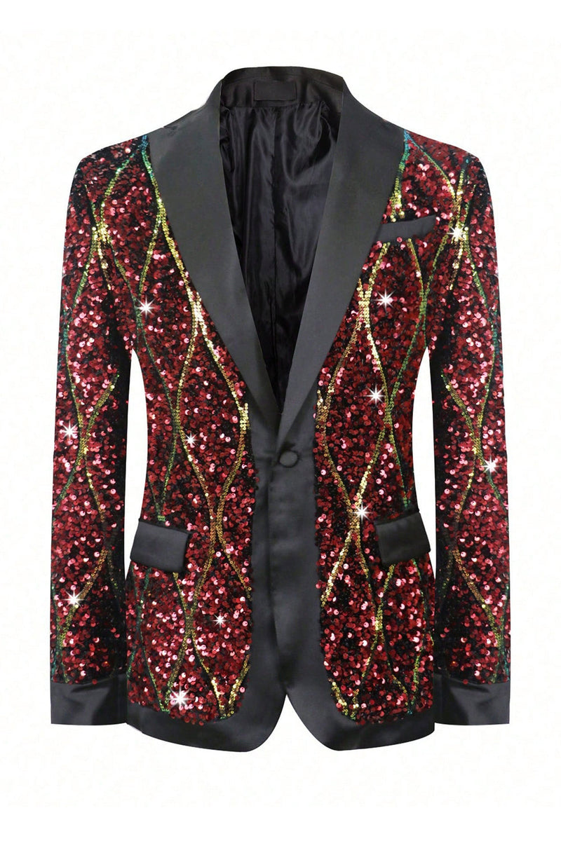 Load image into Gallery viewer, Sparkly Red Sequins Shawl Lapel Men&#39;s Party Blazer