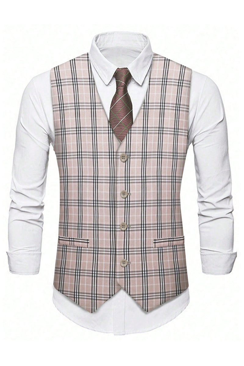 Load image into Gallery viewer, Light Khaki Plaid Notched Lapel 3 Pieces Men&#39;s Suits