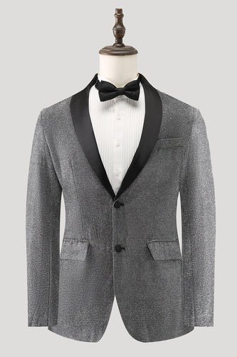 Grey Shawl Lapel Single Breasted Men's Prom Blazer