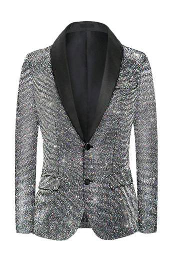 Glitter Grey Shawl Lapel Single Breasted Men's Blazer