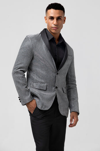 Glitter Grey Shawl Lapel Single Breasted Men's Blazer