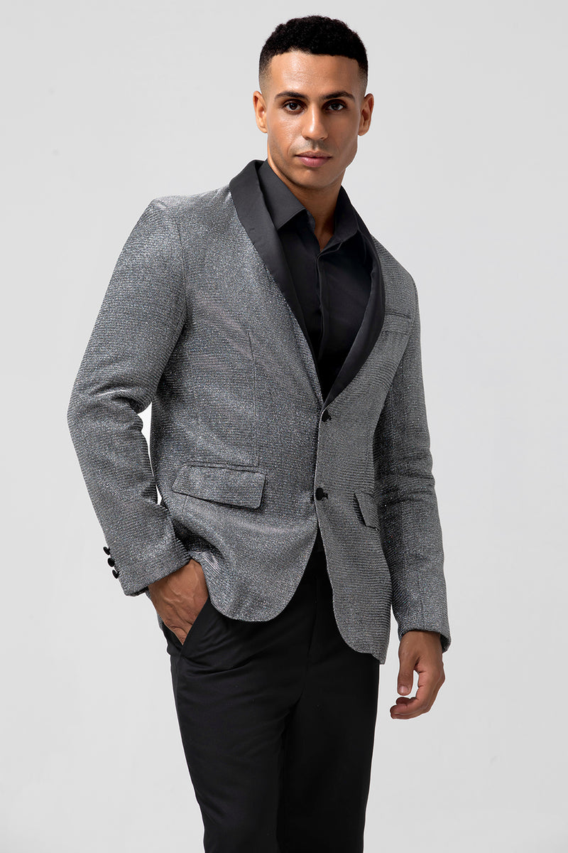 Load image into Gallery viewer, Glitter Grey Shawl Lapel Single Breasted Men&#39;s Blazer