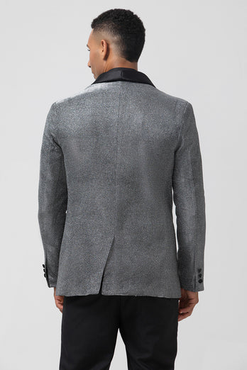 Glitter Grey Shawl Lapel Single Breasted Men's Blazer