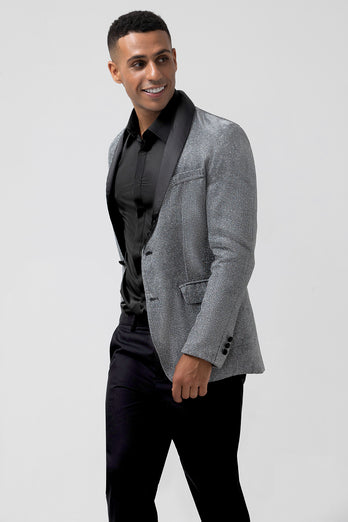 Glitter Grey Shawl Lapel Single Breasted Men's Blazer