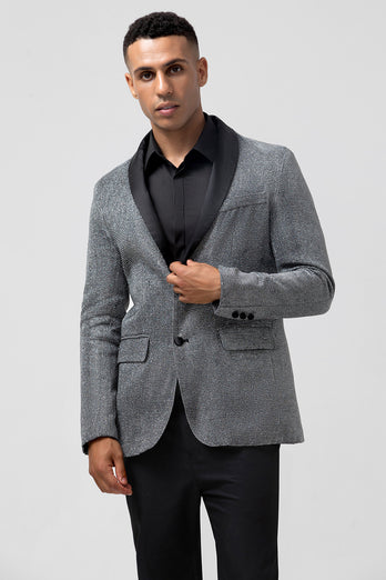 Glitter Grey Shawl Lapel Single Breasted Men's Blazer