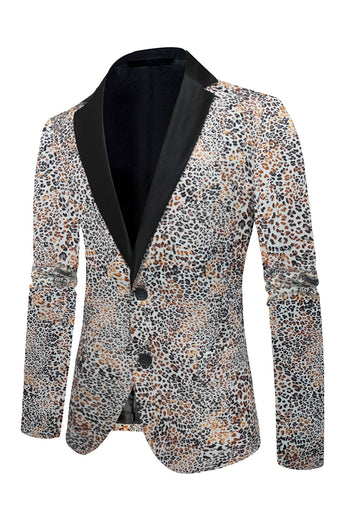 Leopard Printed Notched Lapel Men's Blazer