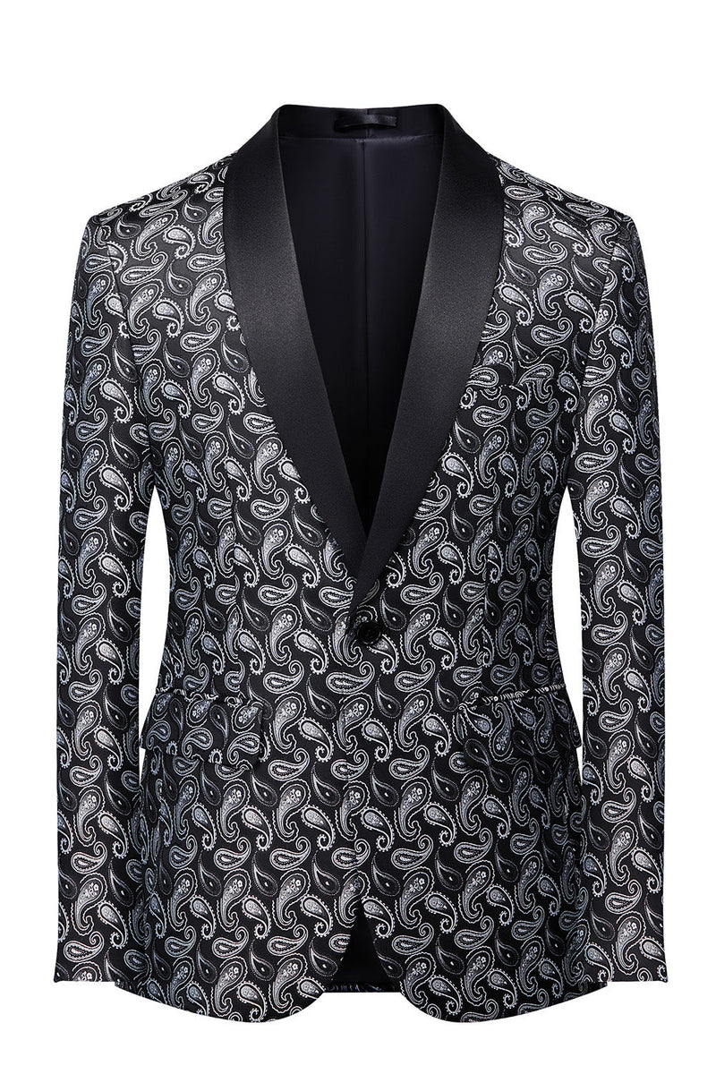 Load image into Gallery viewer, Black Shawl Lapel Print Men&#39;s Blazer